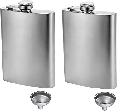 Hillside-Kit Hip Flask for Liquor 8 Oz Stainless Steel Leak proof with Funnel Flask set men flask women flask set Silver 2pcs