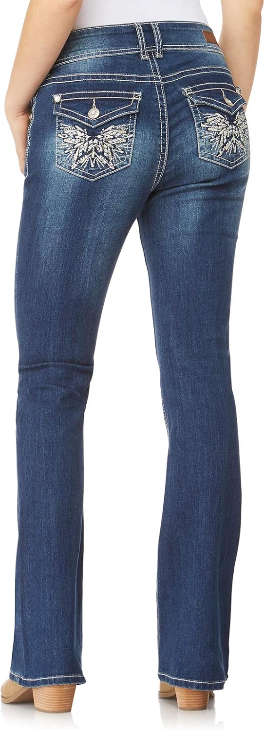 WallFlower Womens Luscious Curvy Bootcut Mid-Rise Bling Insta Stretch Juniors Jeans (Standard and Plus)