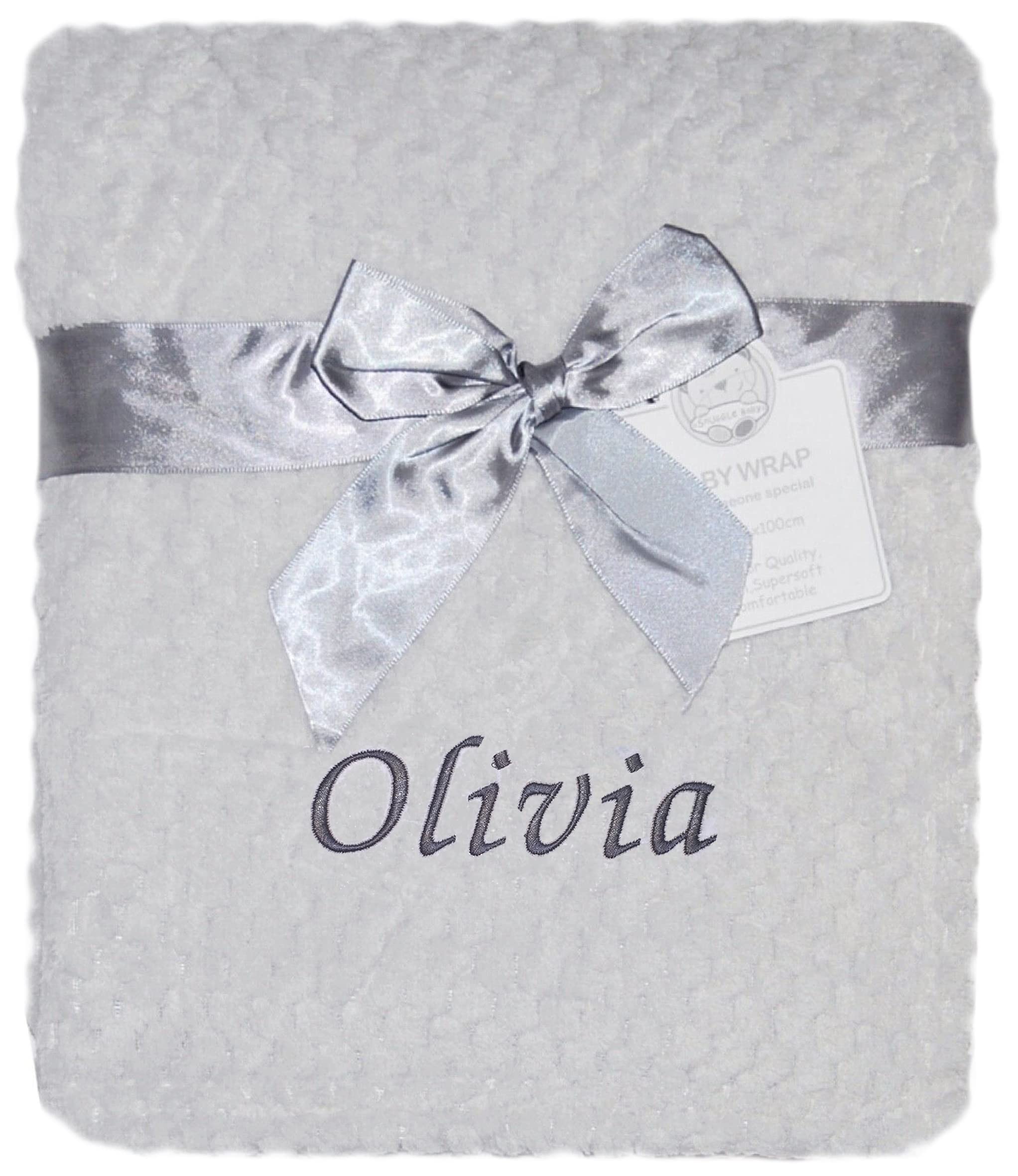 Baby Boy Girl Personalised Blanket Embroidered Name (Grey)