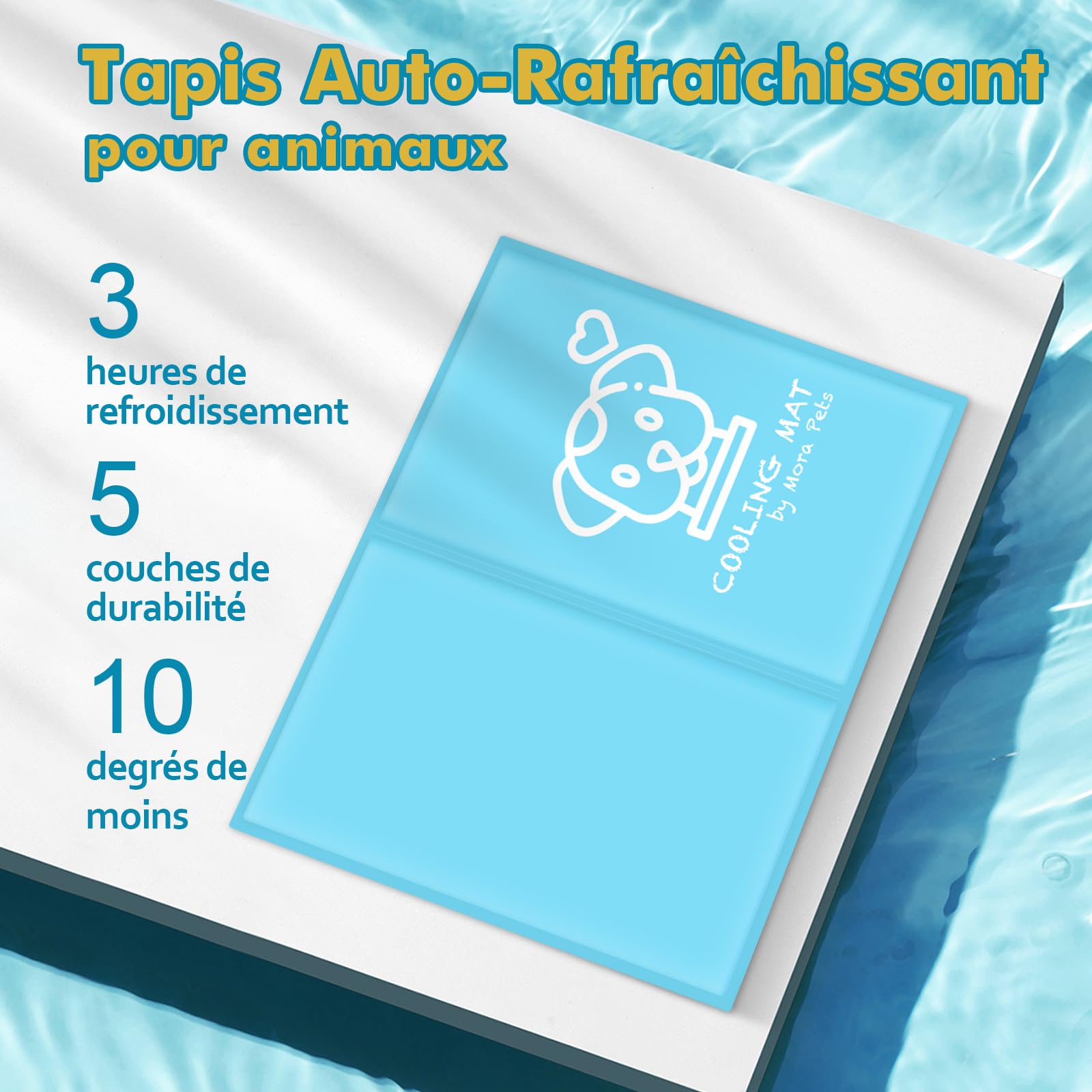 Pawtasy Tapis Rafraichissant pour Chats et Chien Matelas Refroidissant Gel Non Toxique Tapis Fraicheur pour Animaux de Compagnie Matelas Refrigerant Étanche et Facile à Nettoyer M 65 x 50 cm, Bleu