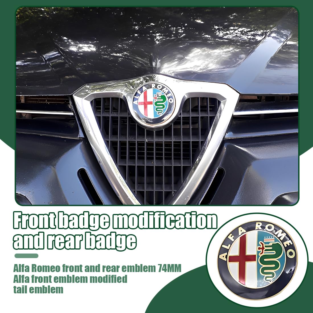 2 Pezzi 74mm Stemma Alfa Romeo Auto Logo Metallo Cofano Anteriore Posteriore Oro