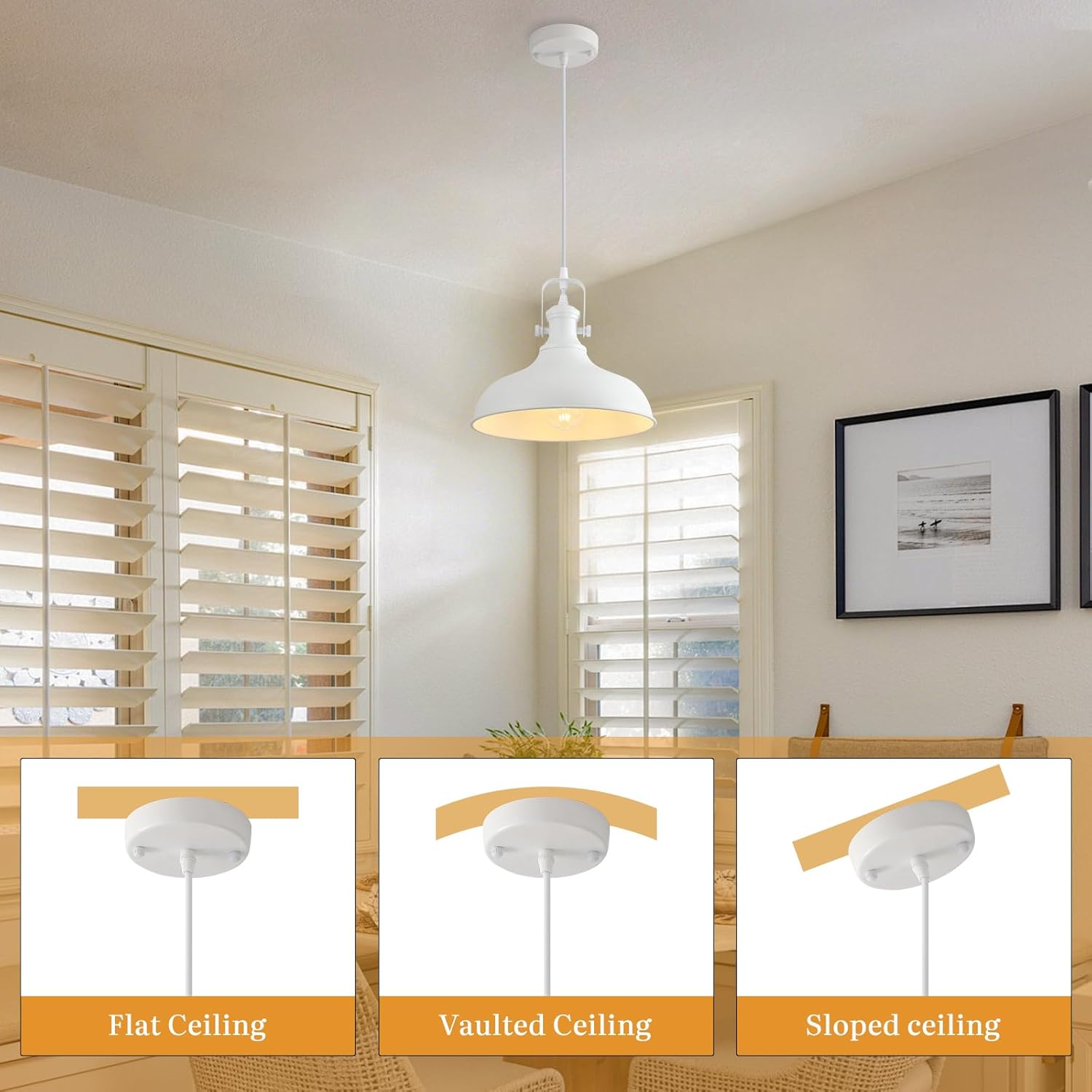 White Pendant Lights 2 Pack, Farmhouse Pendant Lights for Kitchen Island, 11.41" Kitchen Pendant Lighting, Modern Hanging Light Fixtures for Kitchen Dining Room