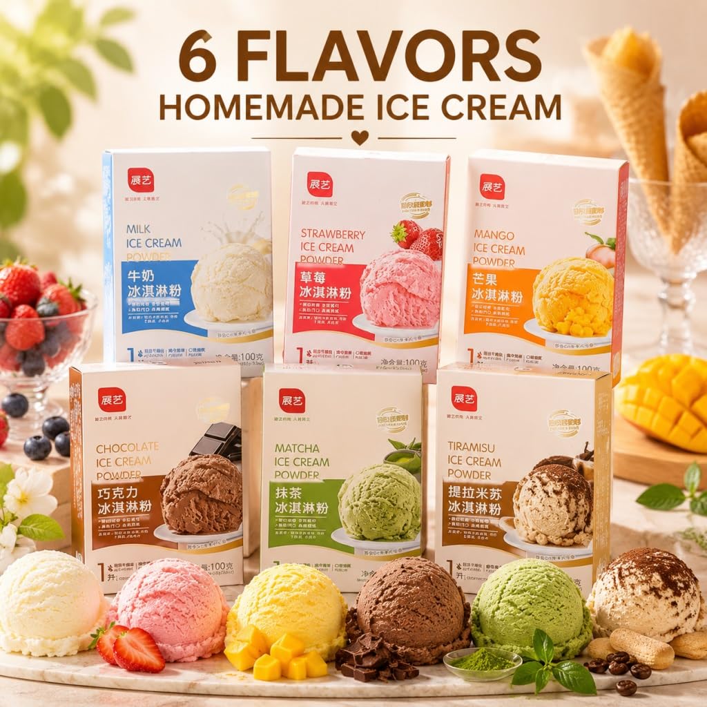 6 Gusti Di Gelato In Polvere Confezione Da 100 G Fai Te Fatto In Casa Facile Preparare Senza Bisogno Macchine Fragola Matcha Cioccolato