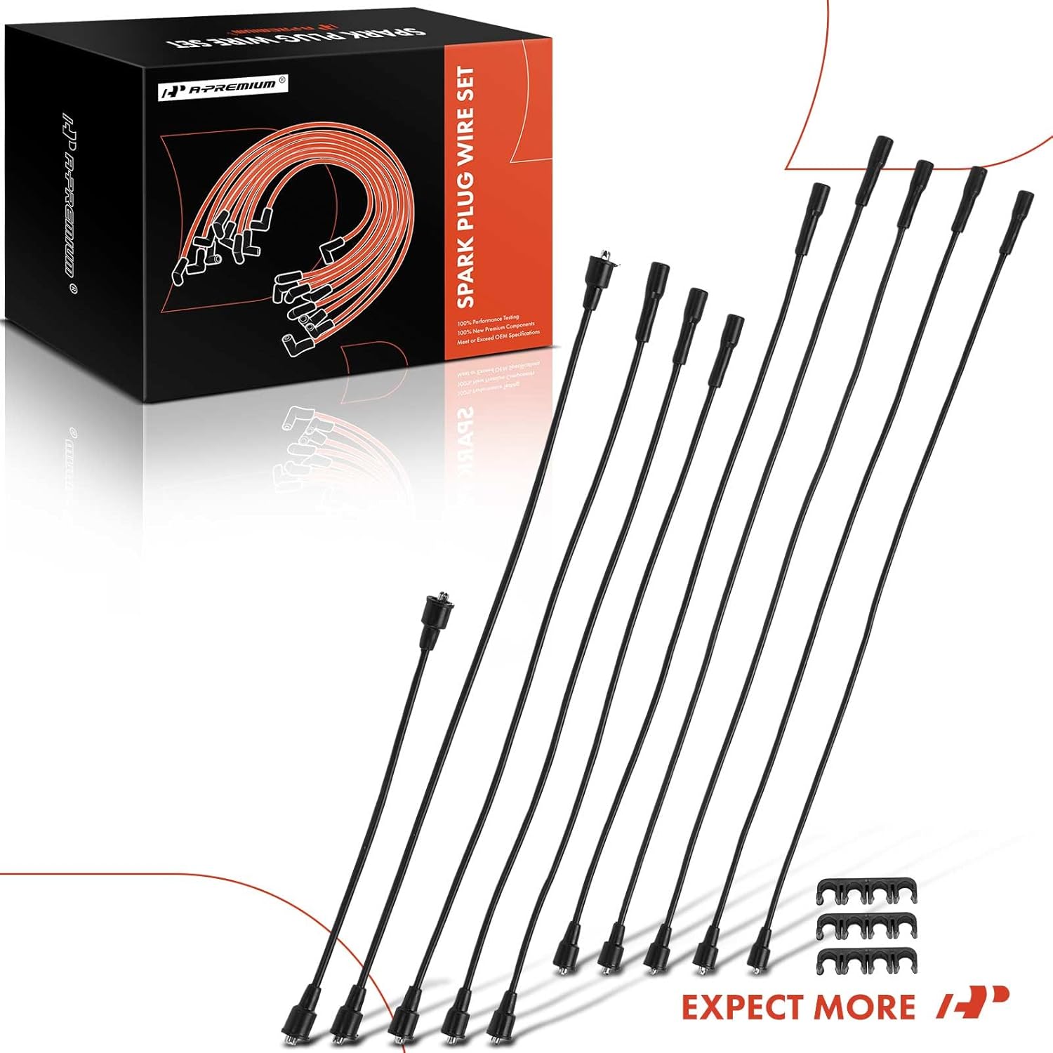 A-Premium Ignition Spark Plug Wires Set of 10 Compatible with Dodge Charger Challenger Coronet Monaco D100 D200 W100 & Chrysler Cordoba Newport & Plymouth Satellite Barracuda Duster Fury Valiant