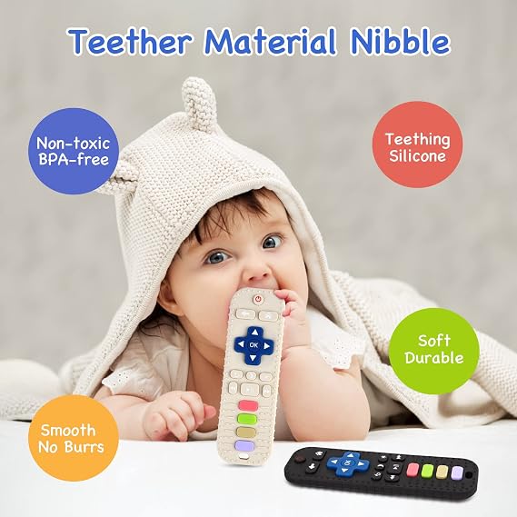 Hooku 2 Pack Silicone Teethers for Babies 0-6 Months, Teething Toys for Babies 6-12 Months, Baby Remote Control Toy, Infant Toys 0-3 Months, Sensory Chew Toys, Toddler Newborn Baby Gifts
