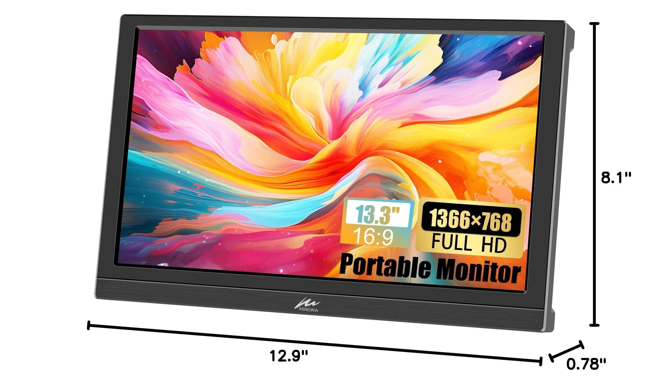 Kenowa Tragbarer Monitor 13,3 Zoll HD 1366x768P LED-Bildschirm Kleiner HDMI-Monitor Eingebauter Lautsprecher und Verstellbarer Ständer HDMI VGA Port, Externes Display für Laptop PC Mac Xbox PS4/5