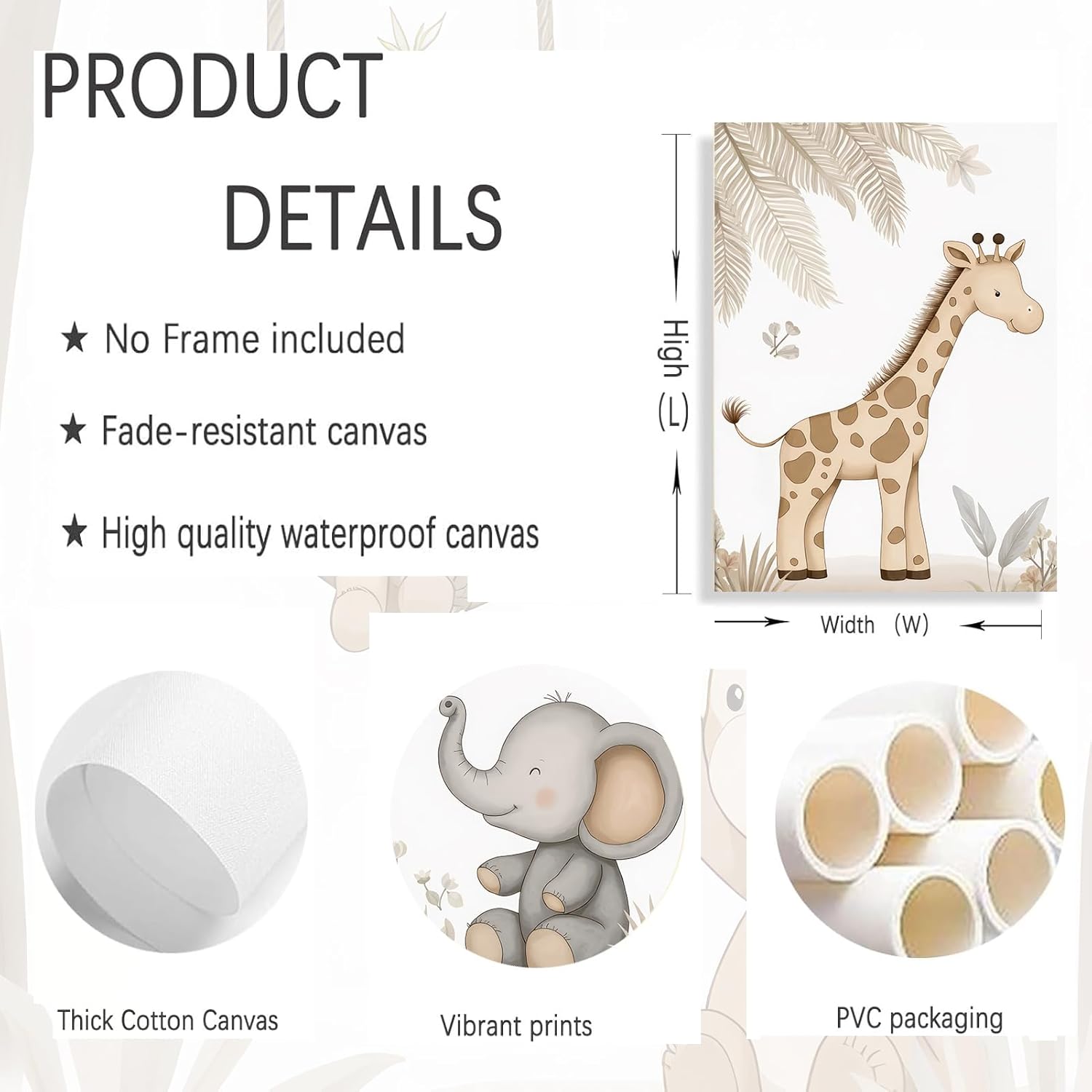NGXIPUST 3Pcs Woodland Animal Nursery Wall Art Neutral Safari Animal Jungle Paintings Pictures Wall Decor Giraff Monkey Elephants Watercolor Poster Printing Artwork for kids room Home Decoration