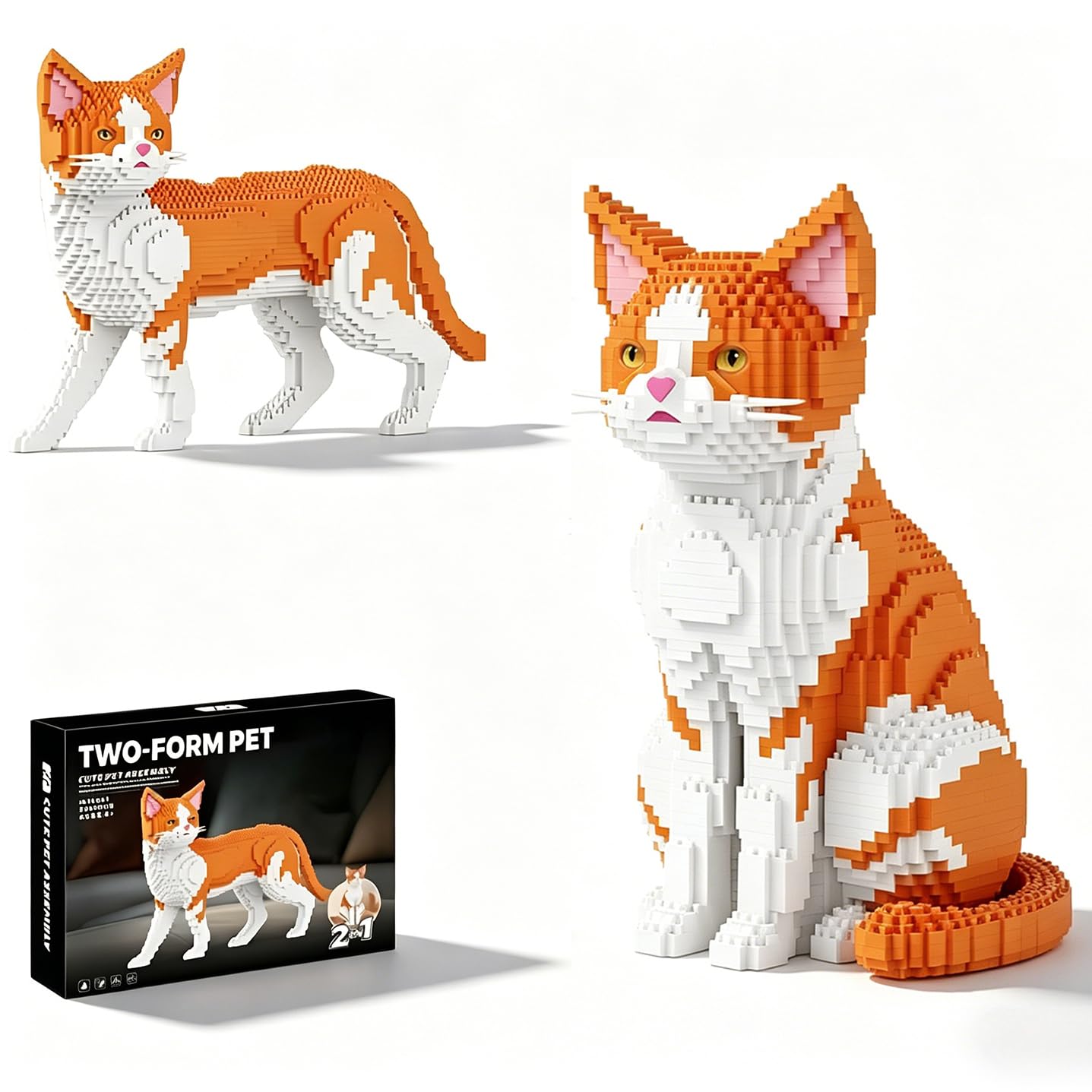 Orange Cat Micro Building Blocks Set, 2341 PCS Animal Building Bricks Model Toy Kit, DIY Animal Cat Mini Brick Model Set, Gifts for Adults and 14+Teens