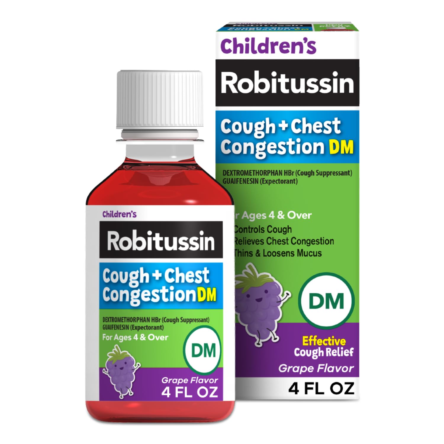 Robitussin Kinder Husten und Chest Congestion DM, Hustenmedizin für Kinder, Grape Flavor - 4 Fl Oz Bottle, 300318715130