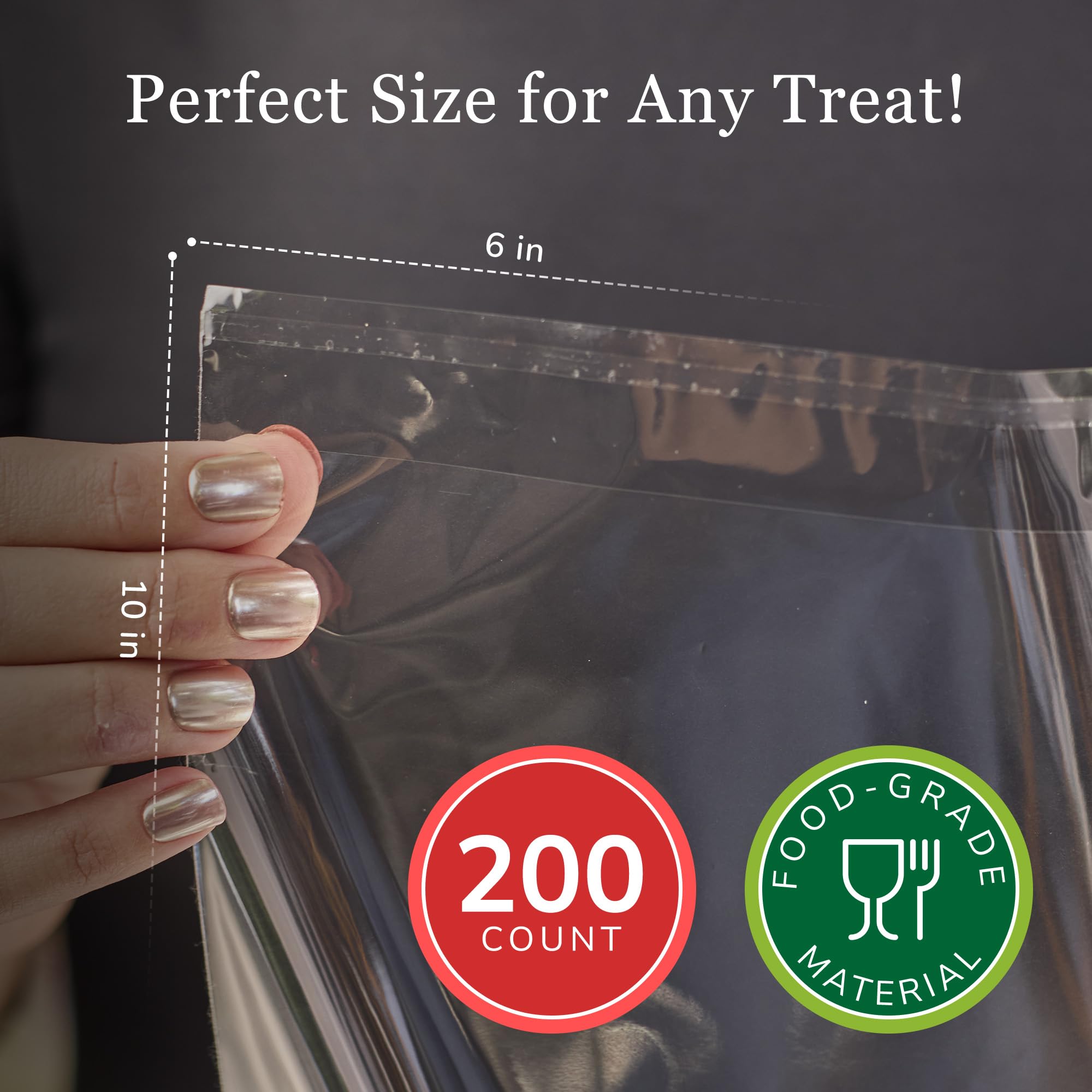 Bolsas transparentes autoadhesivas para golosinas | 6 x 10 pulgadas bolsa de galletas con sello | Bolsas transparentes para embalaje de dulces | 200 unidades