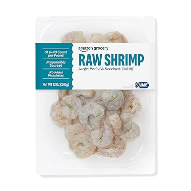 Amazon Grocery, Raw Shrimp, Large Peeled and Deveined Tail Off, 12 Oz (Previously Fresh Brand, Packaging May Vary)