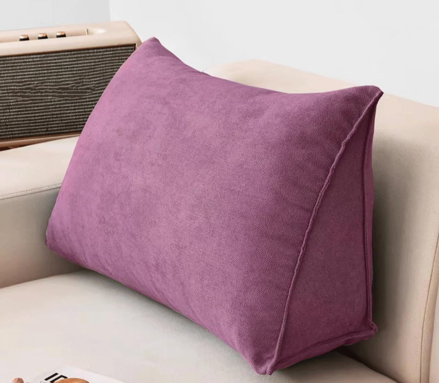 Large Wedge Reading Pillow Triangle Sofa Lumbar Support Cushion, Bed Headboard Back Positioning Backrest with Breathable Removable Washable Cover(Size:60x35x20cm,Color:Purple)