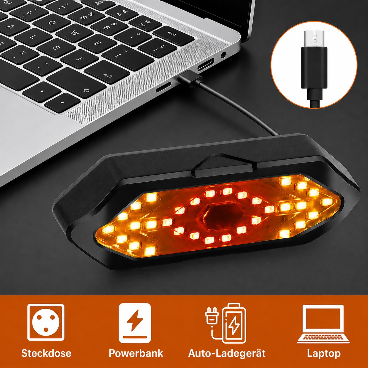 Blinker E Scooter,Fahrrad Rücklicht, Fahrrad Blinker,LED Fahrrad Hecklicht USB Wiederaufladbar mit Funkfernbedienung, Blinker für Fahrrad mit 120 dB Hupe, Wasserdicht, 5 Lichtmodi