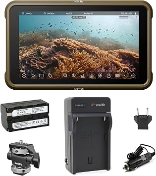 Atomos Ninja 5.2" Touchscreen Display 4K HDMI Recording Monitor with Waith Power Battery + Charger Combo NP-F750, Swivel and Tilt Adjustable Monitor Mount Bundle Set