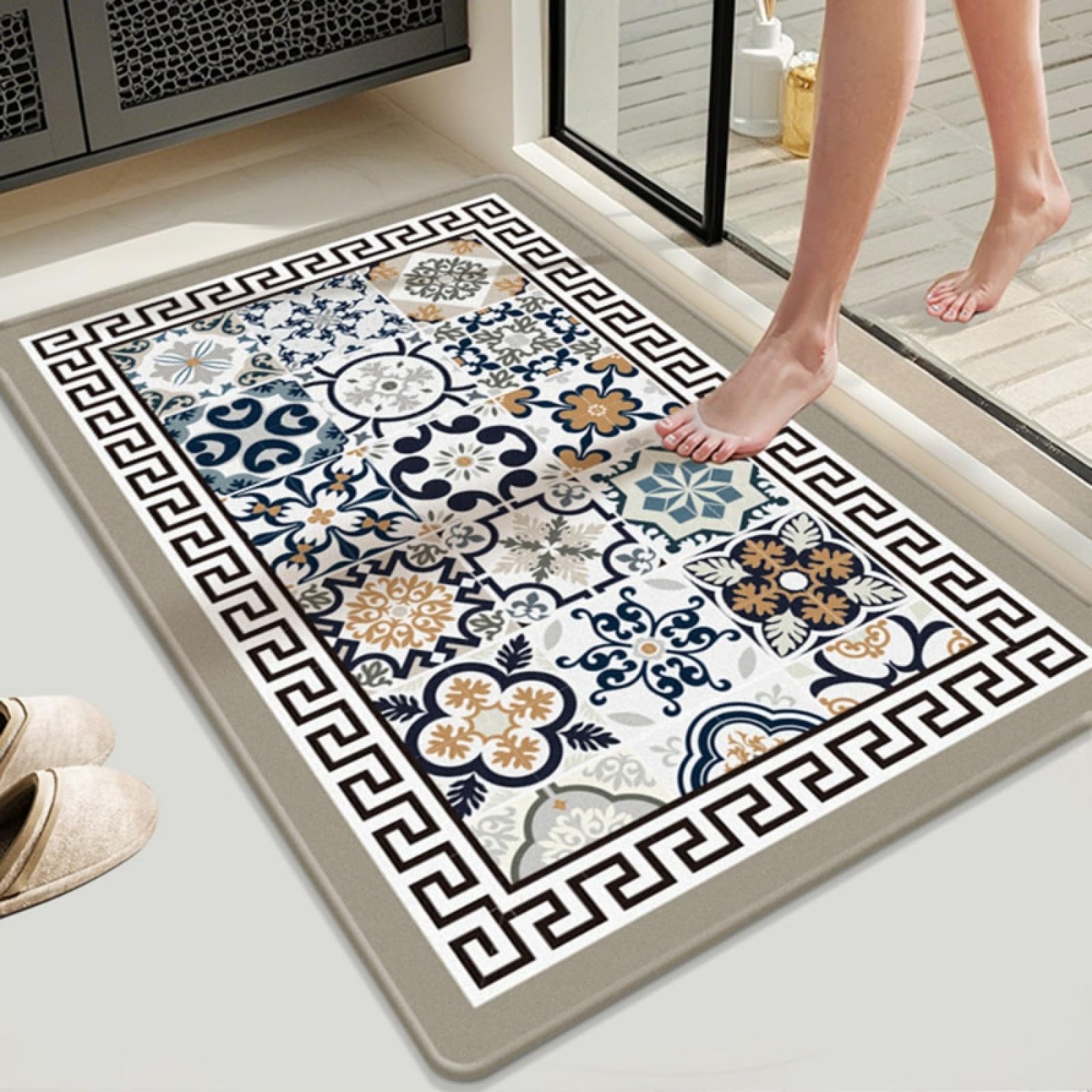 Alfombra Baño Diatomita Marrón Negro Secado Rapido, Agua Súper Absorbente Alfombrilla De Baño Antideslizantes,Suave Y Acogedora