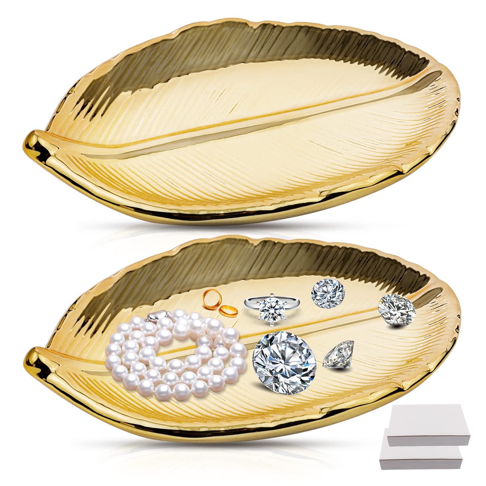 2 Vassoi Portagioie Foglia Dorata E Argentata - Ceramica, Per Anelli, Collane, Decorazione - Foto 11