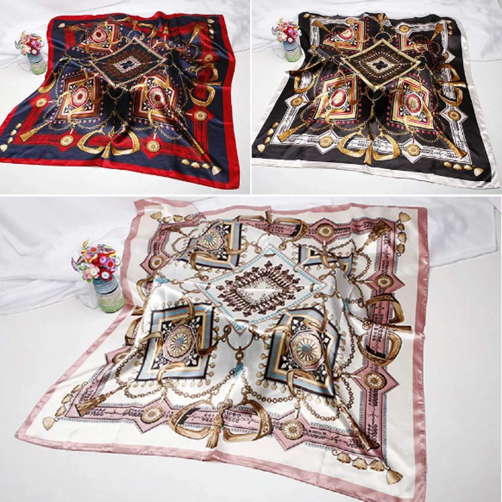 Bufanda Hijab de Moda para Mujer, Bufandas de satén de Seda Estampadas para el Pelo, pañuelo Cuadrado de 90x90cm, Bufandas con Diadema para Mujer