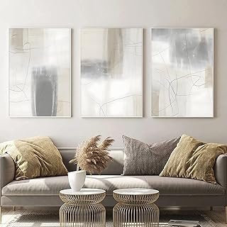Beige and Brown Abstract Wall Art Neutral Abstract Paintings Beige Minimalist Wall Art Black and Beige Line Art Abstract Geometric Artwork Modern Line Paintings Neutral Artwork 16x24inchx3pcs No Frame