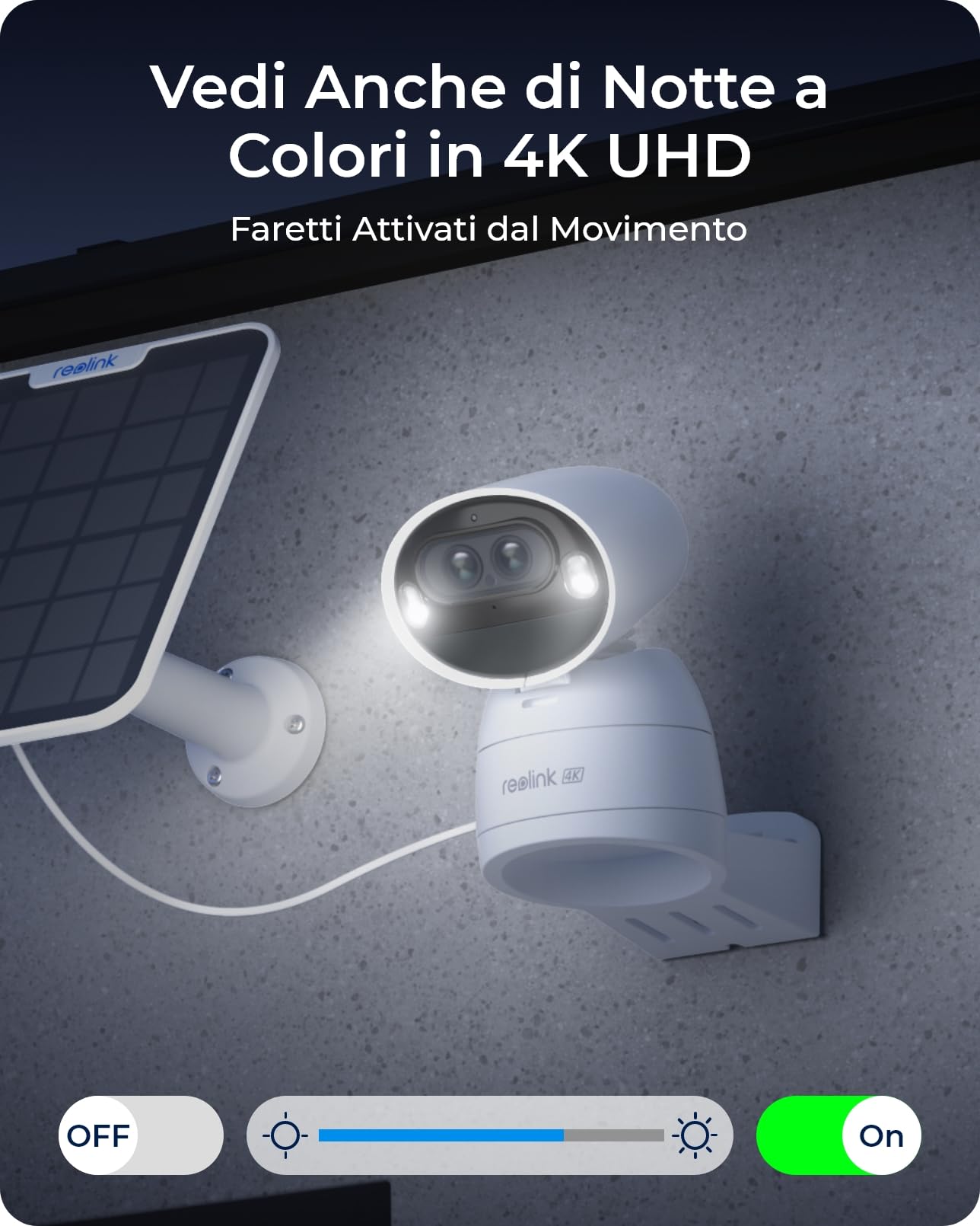Reolink 4K Telecamera Wi-Fi Esterno Senza Fili a Batteria Argus Track | Auto-Tracking&Zoom+Pannello Solare, Doppia Lente, Videosorveglianza WiFi 2,4/5 GHz, Visione Notturna a Colori, Rilevamento AI