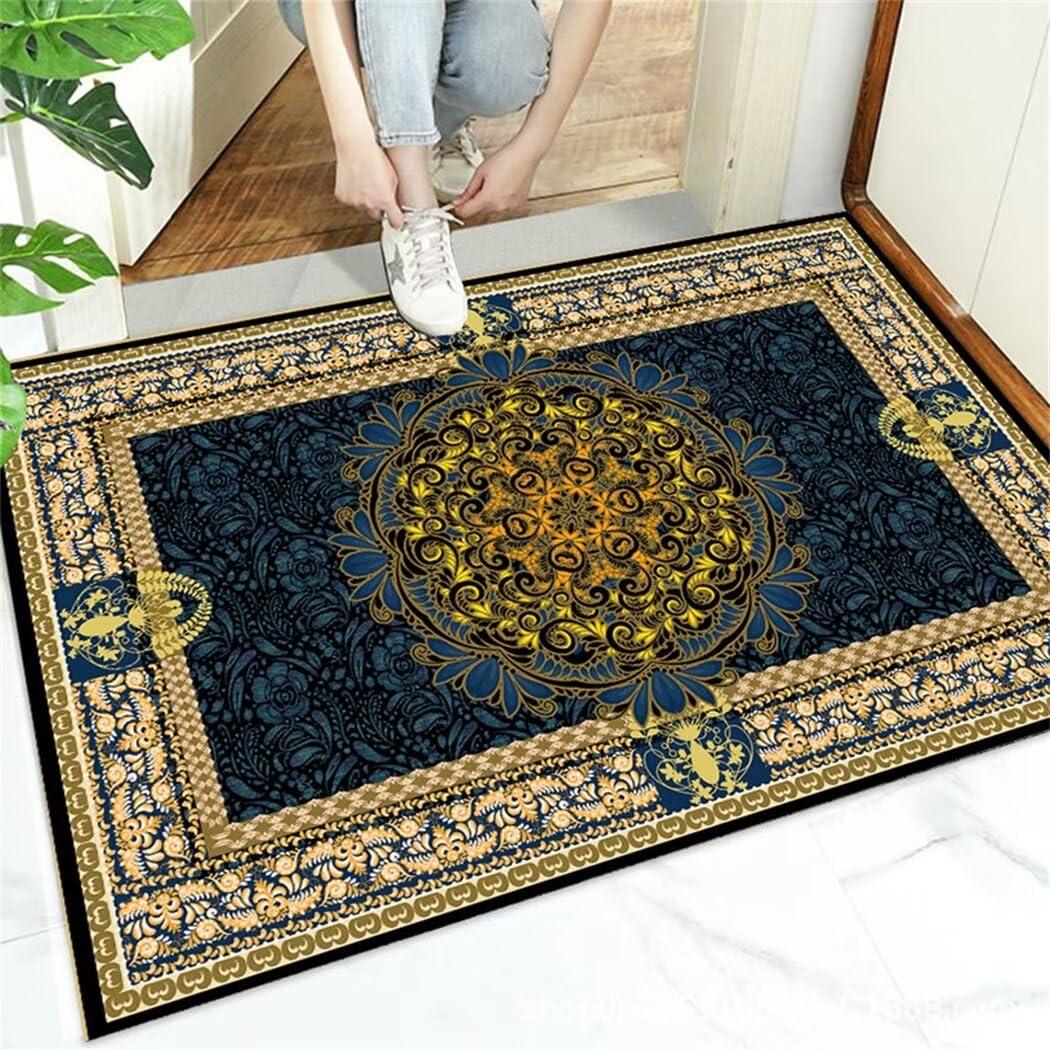 Tapis lavable bleu résistant aux taches pour salle à manger