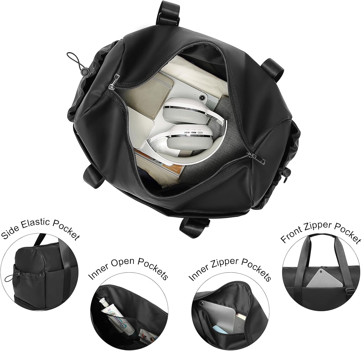 seyfocnia Travel Duffel Bag for Women with Shoe Compartment, Men‘s Travel Bag Carry On Overnight Bag Gym Duffle Sports Bag-Black - Image 2