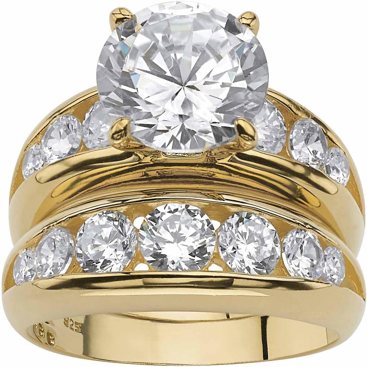PalmBeach Yellow Gold-plated Sterling Silver Round Cubic Zirconia Bridal Ring Set Sizes 6-10