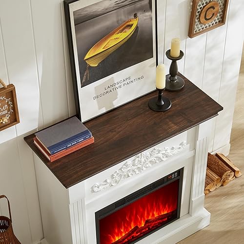Miniatura 4 de SOOWERY - Chimenea eléctrica con repisa, soporte de TV con chimenea con inserto reemplazable, centro de entretenimiento rústico con chimenea y