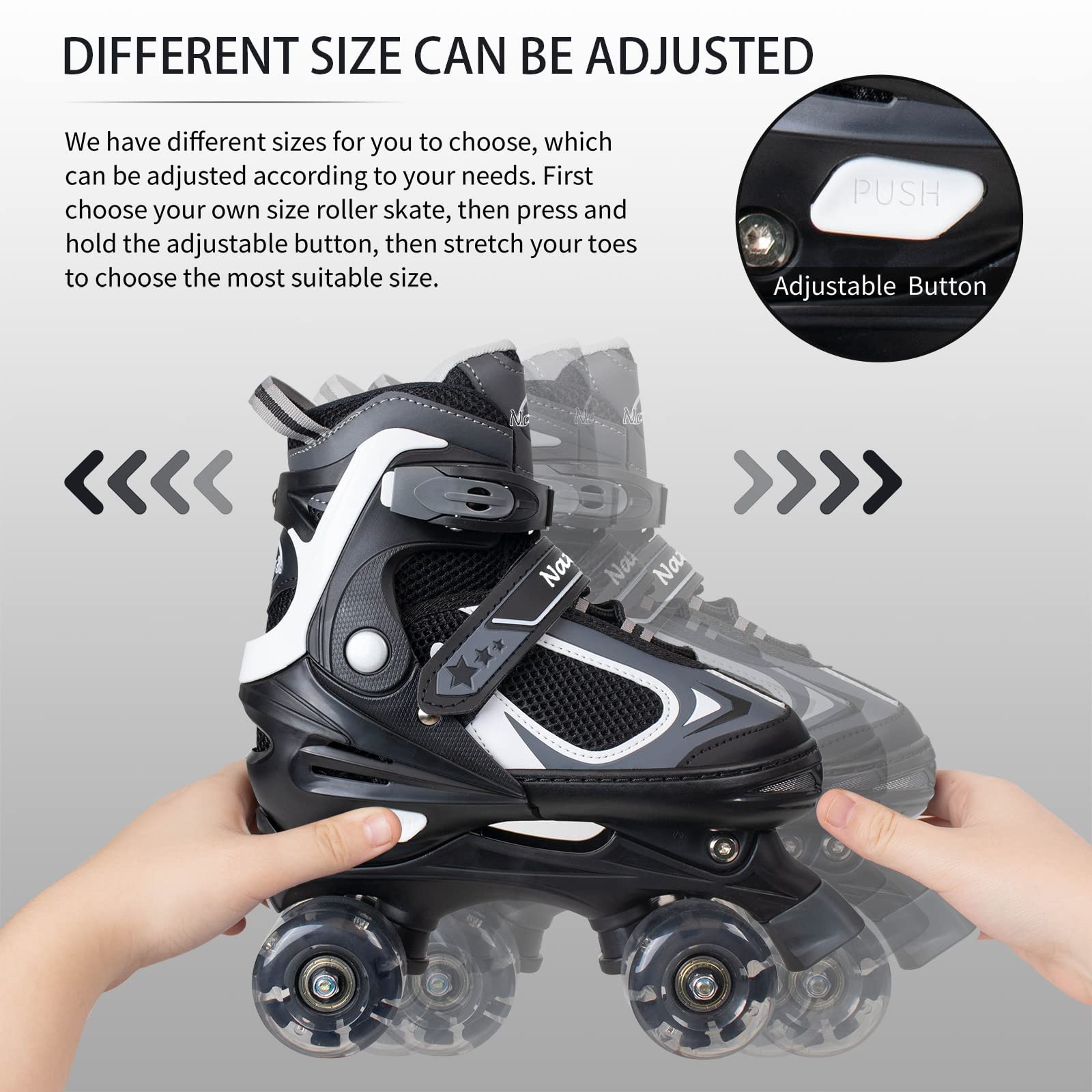 Kids Roller Skates for Boys - Black for Teenagers Youth Age 10 11 12 - Adjustable All Light up Wheels Indoor Outdoor Sports Birthday Gift for Son and Grandson