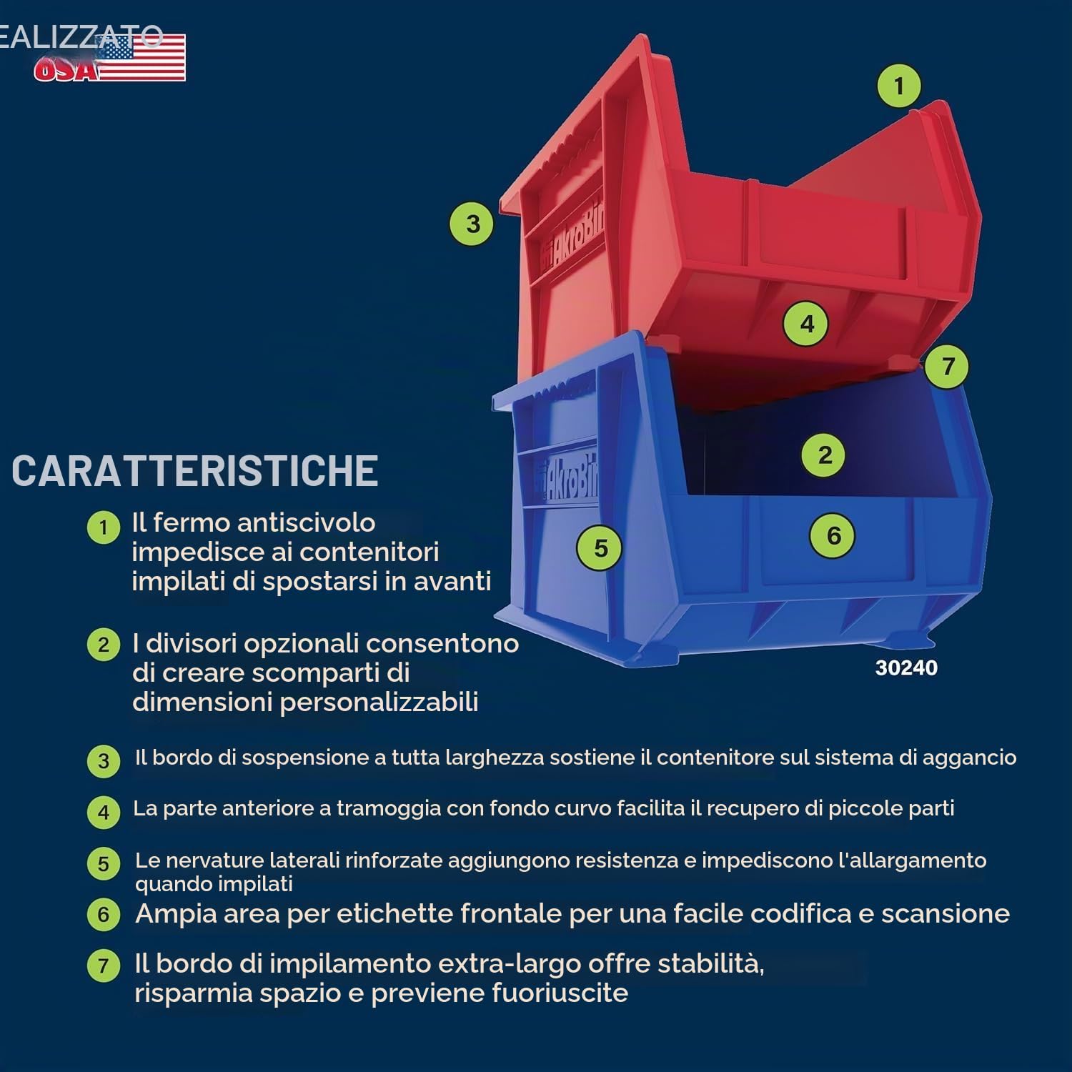 Akro-Mils 30240 AkroBins Contenitori di Stoccaggio in Plastica, Contenitori Impilabili Salvaspazio per Garage, Dispensa, Organizzazione Hobby, 38,1 cm x 20,32 cm x 17,78 cm, Nero, Confezione da 12