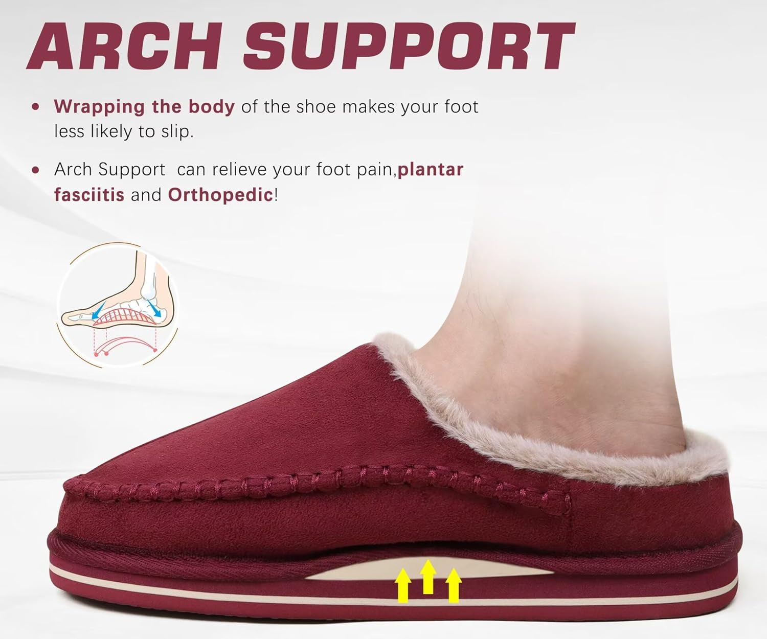 KuaiLu Mens Clog Slippers with Arch Support Suede Faux Fur Memory Foam Warm House Shoes Comfortable Slip-on Mans Bedroom Indoor Outdoor Slippers Rubber Sole - Image 4