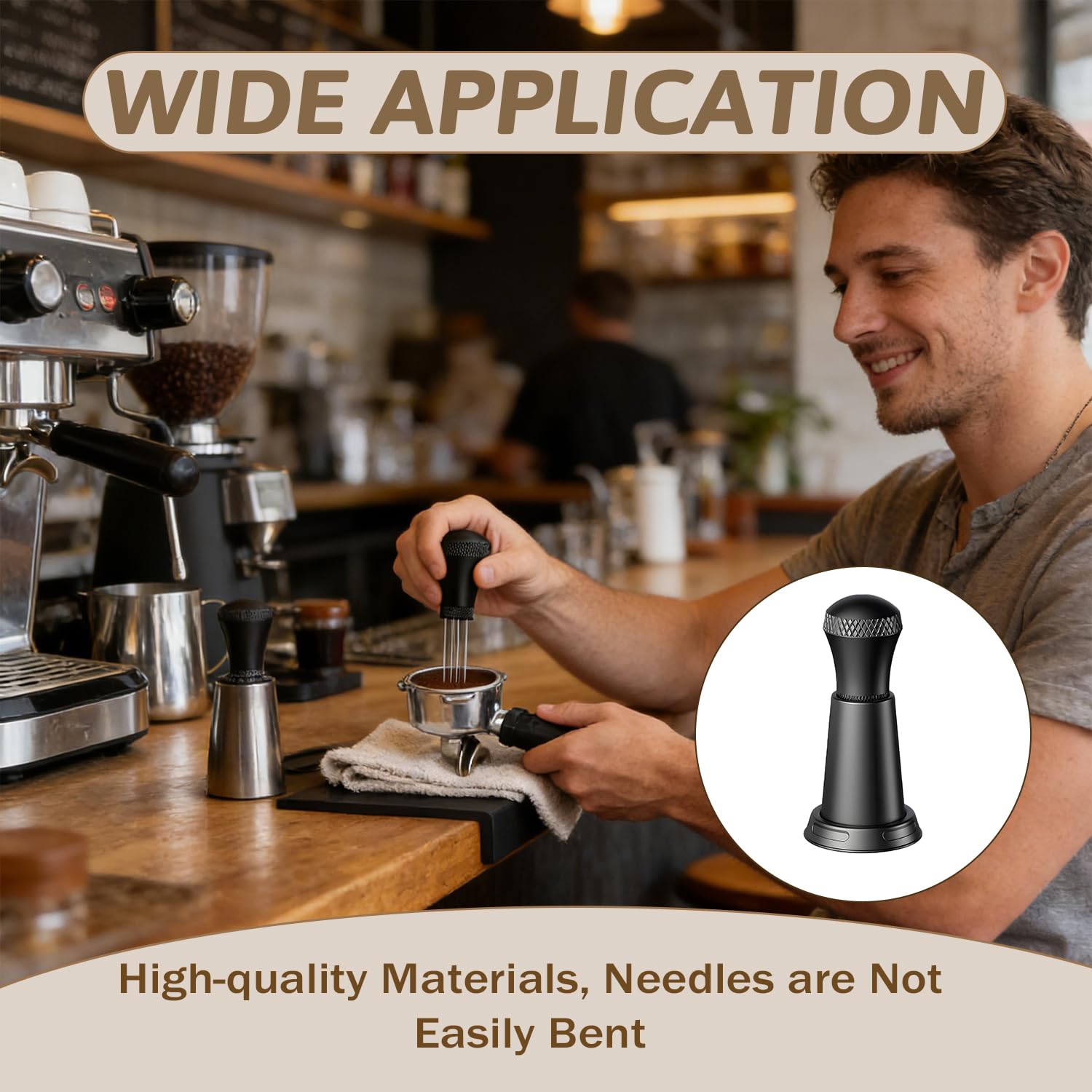 Distribuidor de café extraíble, herramienta WDT negra con agujas de acero inoxidable flexibles de 45 x 95 mm, portafiltros, accesorios para la preparación precisa del café y calidad de extracción