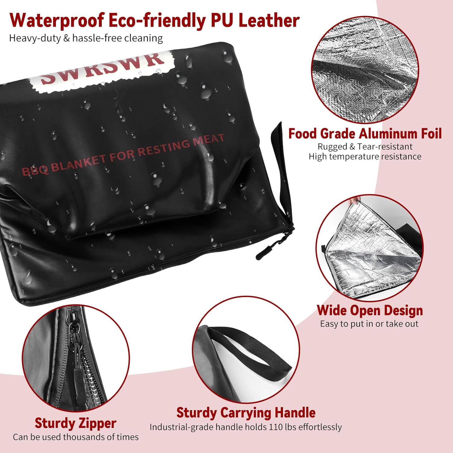 BBQ Blanket for Resting Meat: The Perfect Reusable Gift for Men, Husband or Dad. Wide Mouth Bag Keeps Large Briskets & Turkeys Juicy for Smoker and Grilling (Christmas Birthday Stocking Stuffer)