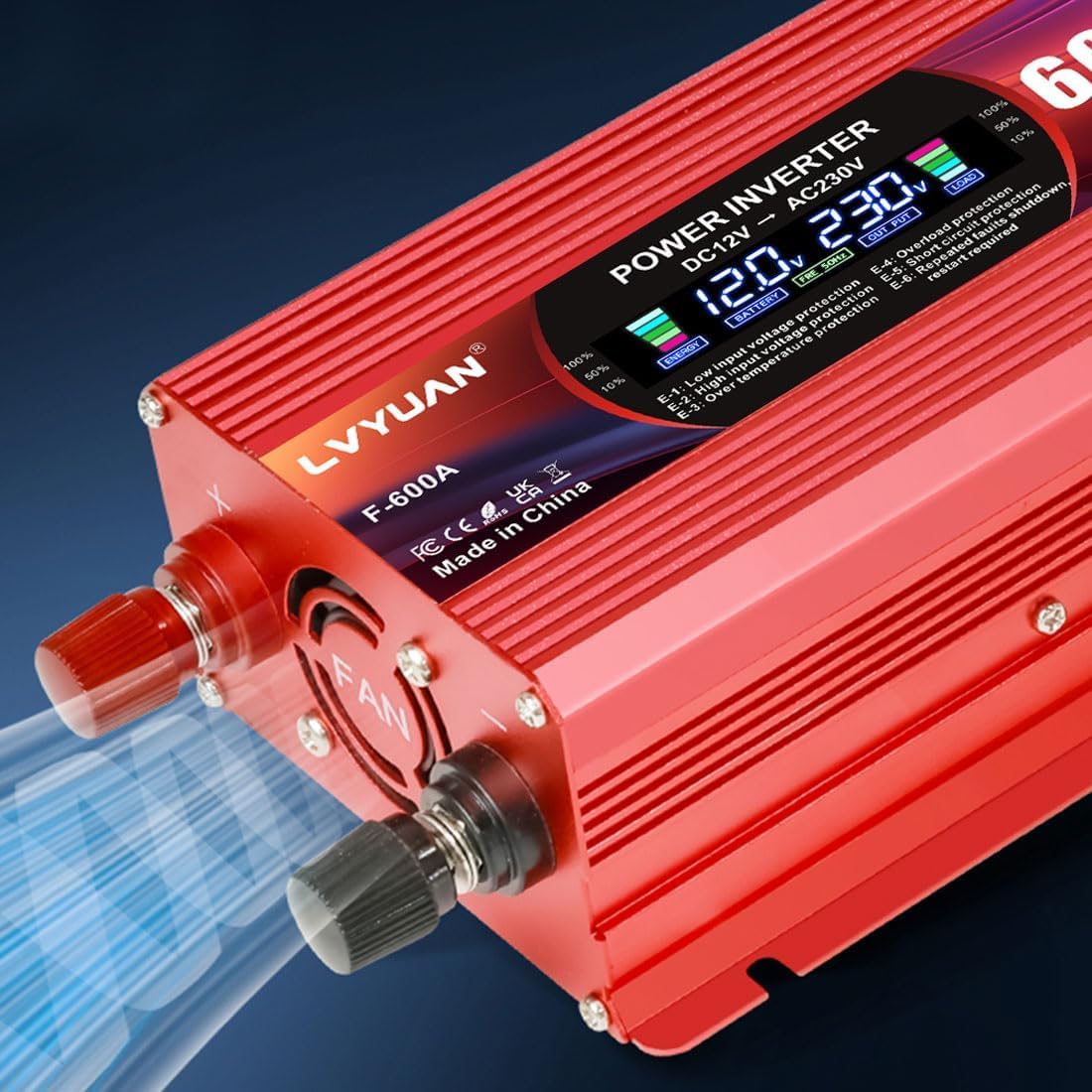 LVYUAN 600W/ 1200W Convertidor de tensión CC 12 V a CA 220V Convertidor de Corriente Inversor para Coche, Autocaravana, camión