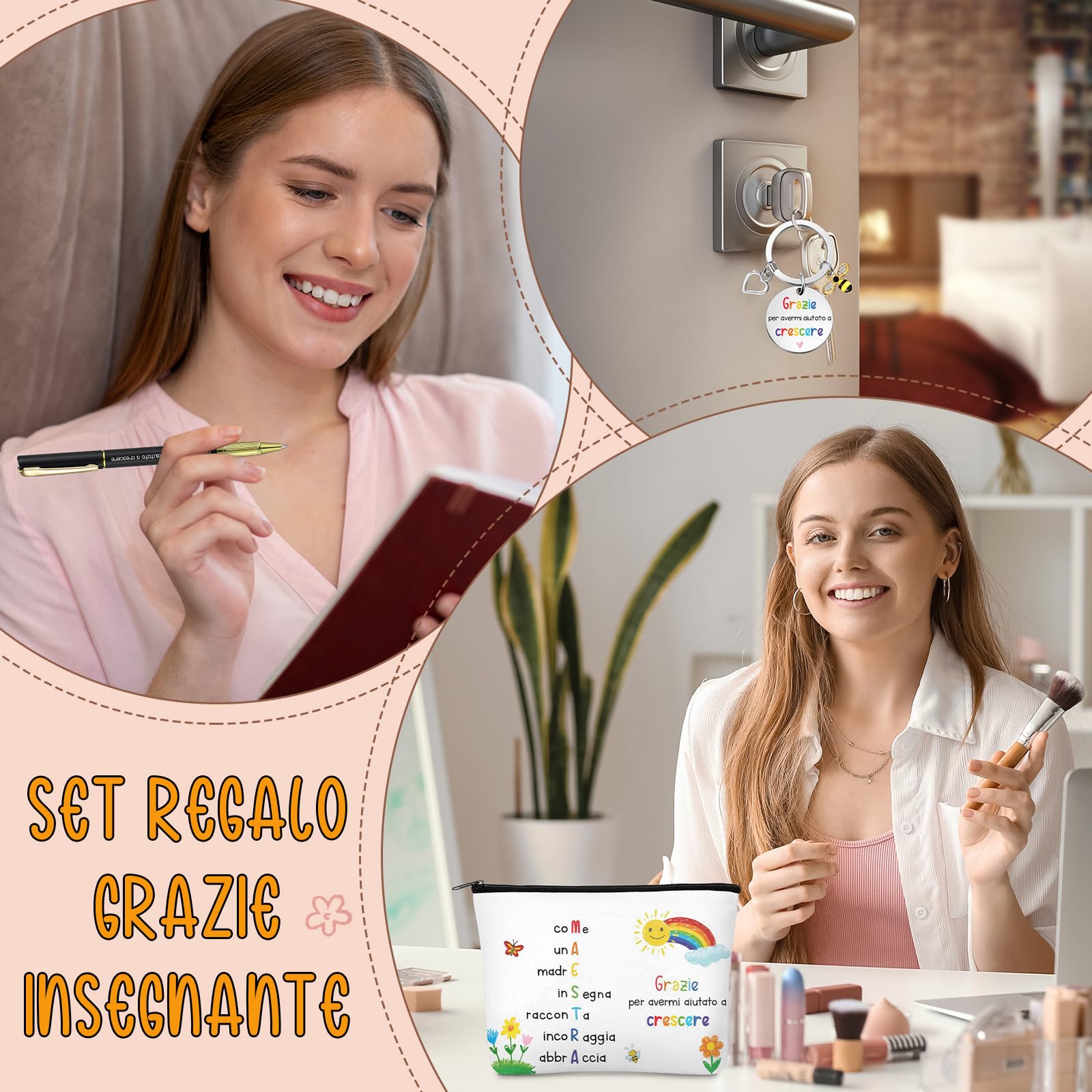 Xuniea 2 Set Regali Maestra Fine Anno Include 2 Segnalibri Maestra 2 Pochette 2 Penne e 2 Portachiavi Idee Regalo Insegnanti Pensieri per Asilo Grazie per Avermi Aiutato a Crescere
