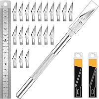 Vista 14 de DIYSELF Cuchillo para manualidades con 10 cuchillas adicionales #11, juego de cuchillos de precisión con regla de acero, cuchillo Exacto