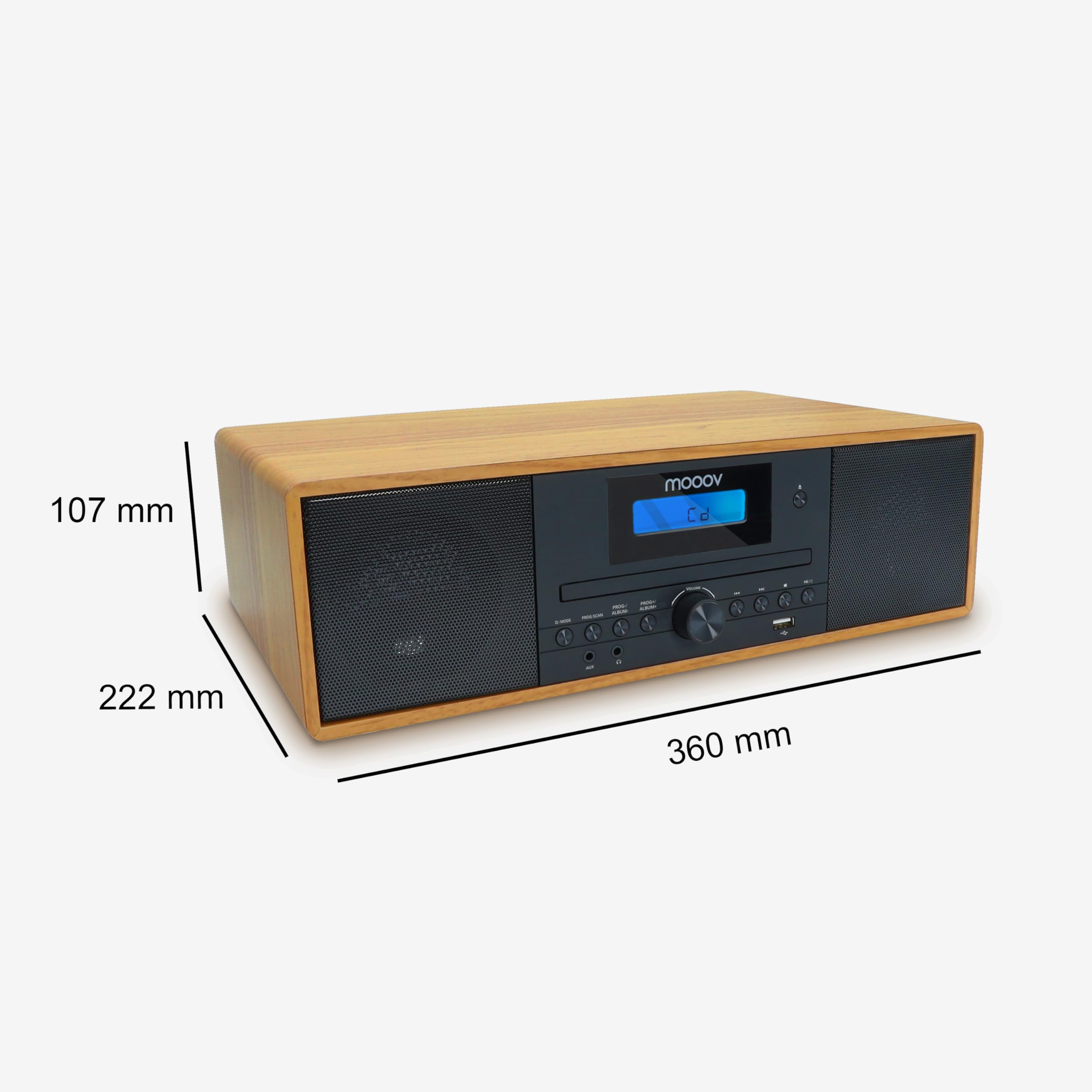 MOOOV Micro-Chaine HiFi Bluetooth sans Fil FM CD USB Télécommande Effet Bois Mini Chaîne Enceinte Vintage