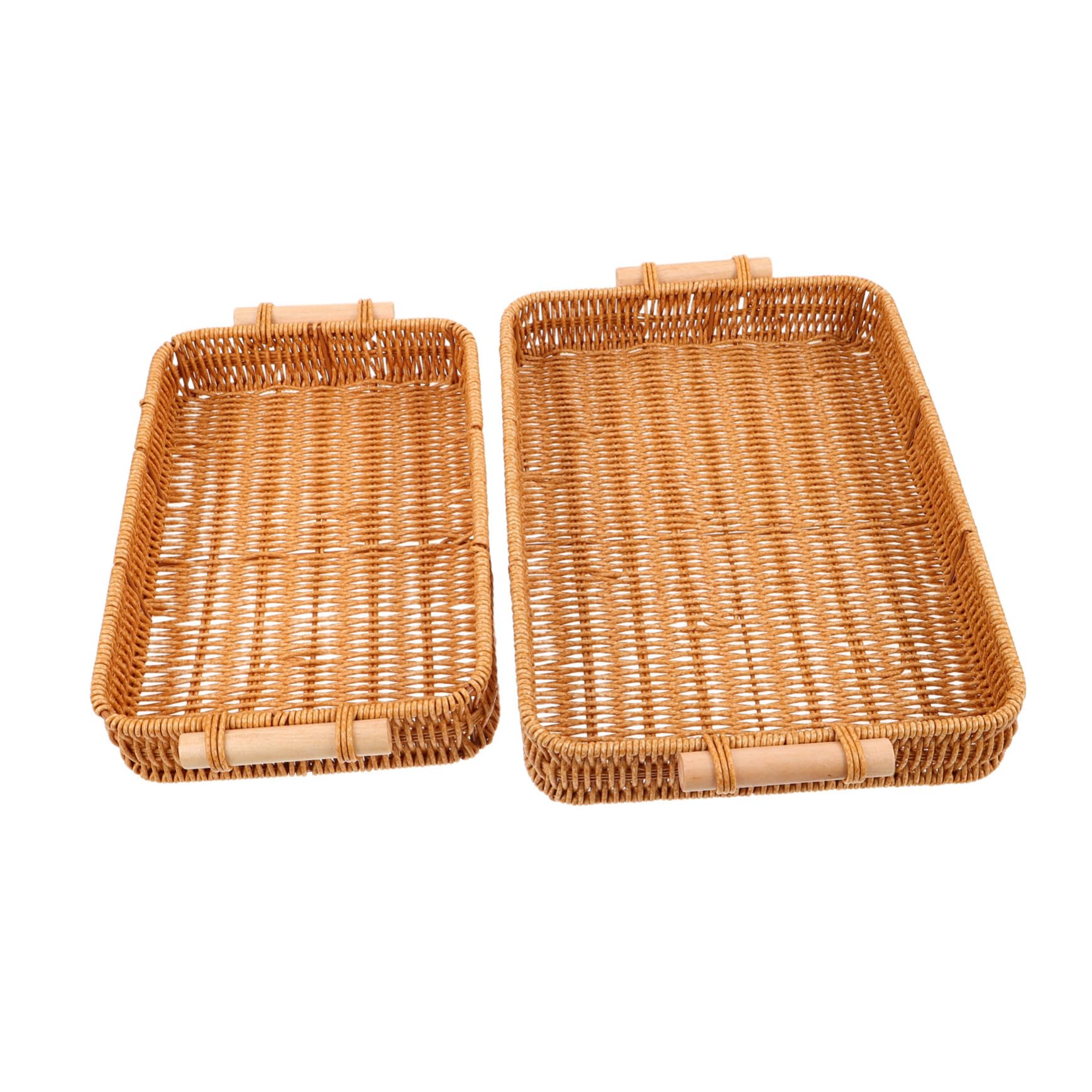 2 Piezas Cestas de Mimbre Tejidas Mano con Asas de Bandejas Rectangulares para Servir y Almacenar Ventilación Natural para Pan y Frutas Organizador Versátil para Cocina y Baño