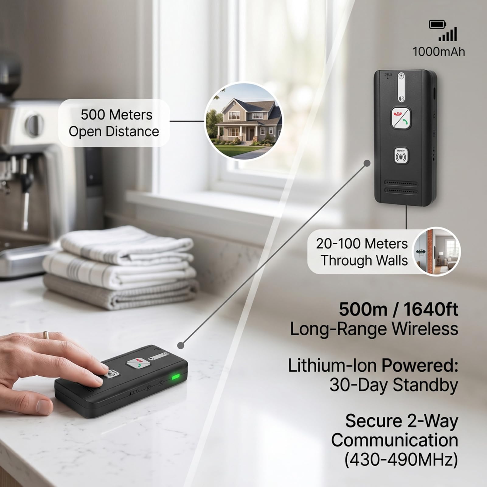 Bewinner Système D'Interphone sans Fil à 2 Voies, Interphone Domestique Duplex Intégral Longue Portée de 500 M avec Réponse Automatique et Diffusion de Groupe, pour le Bureau à Domicile (BLACK)