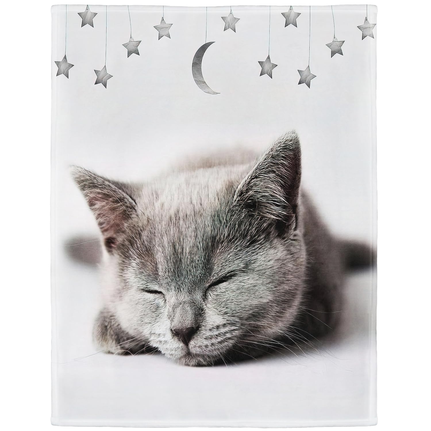 YISUMEI Blanket 100 x 150 cm Soft Flannel Fleece Blanket Bed Blanket Kitten Cat Sleeping Star Moon