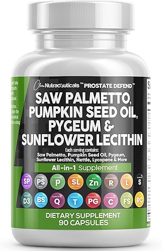 Clean Nutraceuticals Saw Palmetto Aceite de semilla de calabaza Pygeum Girasol Lecitina Arándano Picante - Suplementos de próstata para hombres con