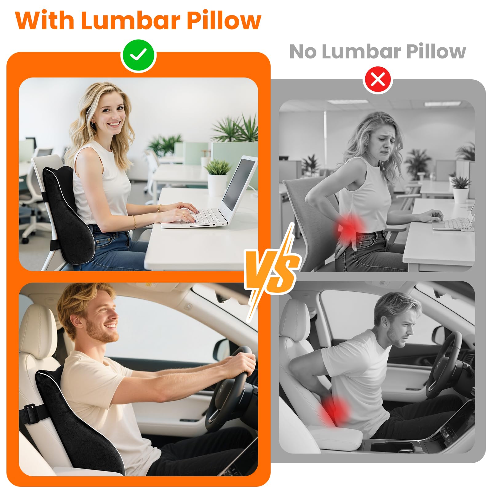 CloudBliss Cuscino ergonomico di supporto lombare, in memory foam, per alleviare il dolore lombare, cinghie regolabili e copertura in rete per ufficio, giochi, auto e oggetti essenziali per la casa
