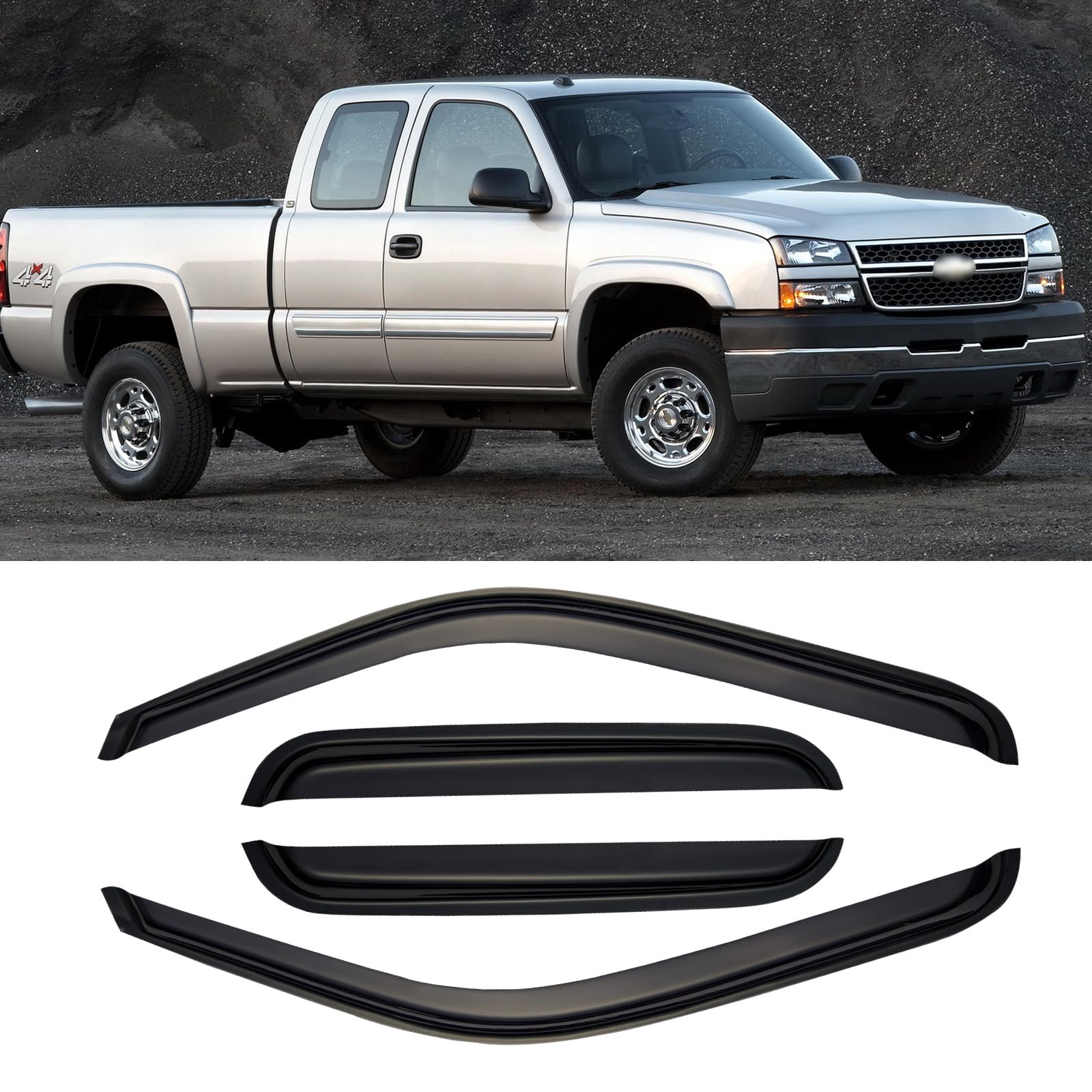 Window Rain Guards for 1999-2006 Chevy Silverado/GMC Sierra 1500/2500/3500HD Extended Cab, Window Visor Vent Wind Shade Deflector Shield Protector Sun 2007 Silverado/Sierra Classic, Out Channel, 4PCS