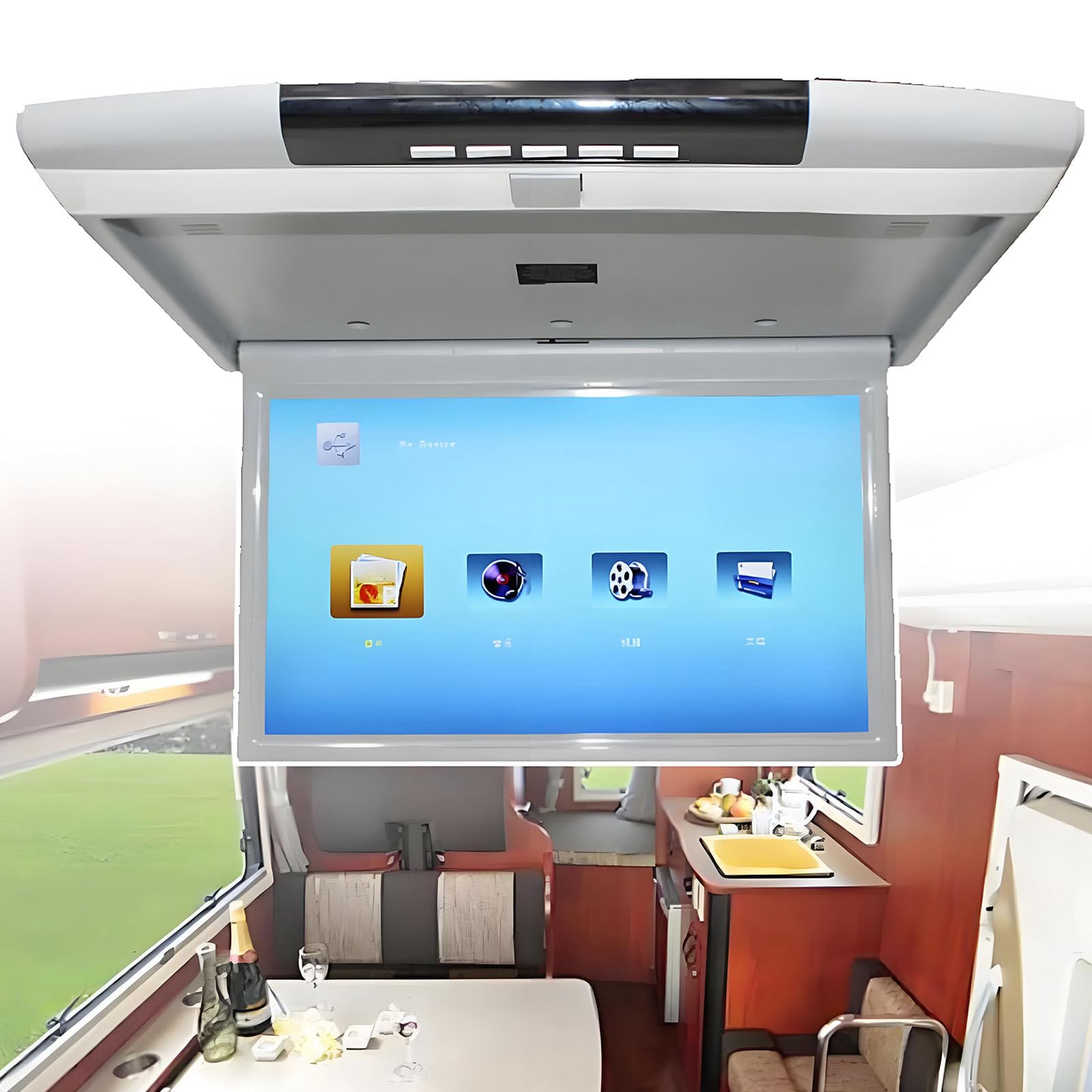XNZJHPP 1080p Car Overhead Flip down Monitor,17.3 in Full Viewing Ceiling HD Digital TV with Light,Remote Control,Car Stereo Player,Flip down Video Display (Grey)