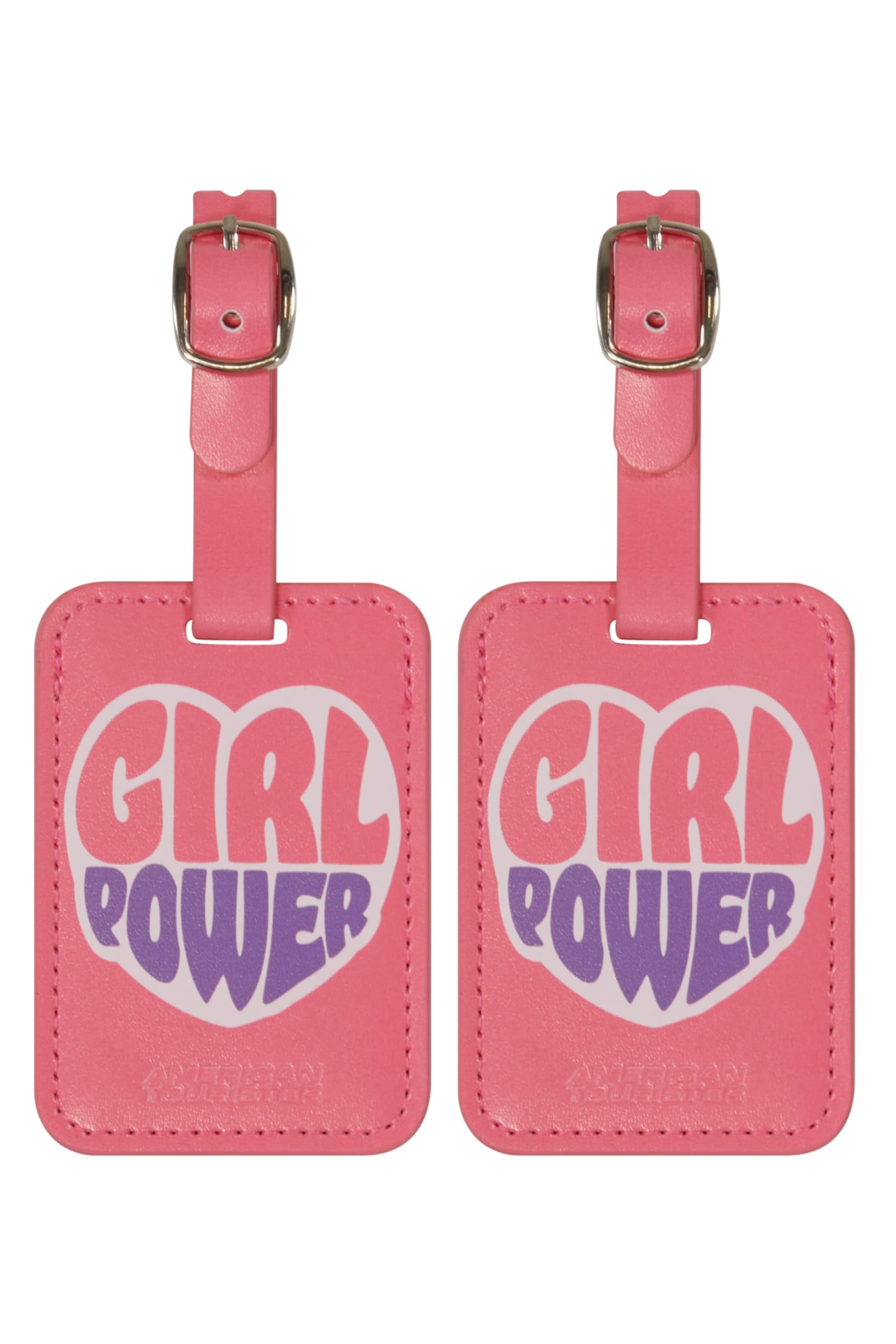 American Tourister Luggage Tags - for suitcases and Bags, with Adjustable Strap, Address Card Included, with Print, Set of 2 - Girl Power