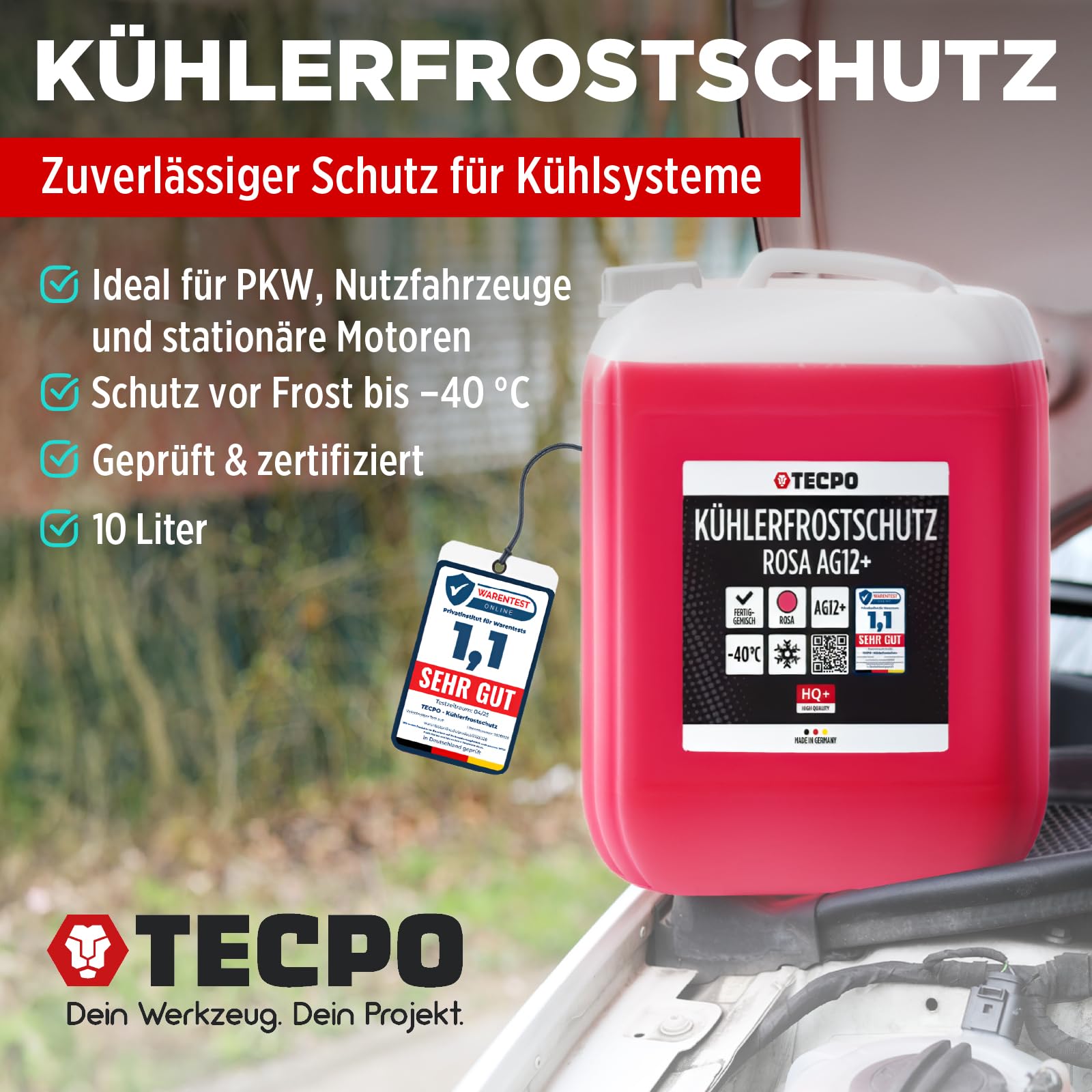 TECPO Anticongelante anticongelante rojo y rosa, refrigerante G12 + -40 °C anticongelante, G12 para coche, mezcla lista para usar, agua fría para coche (2 x 10 litros)