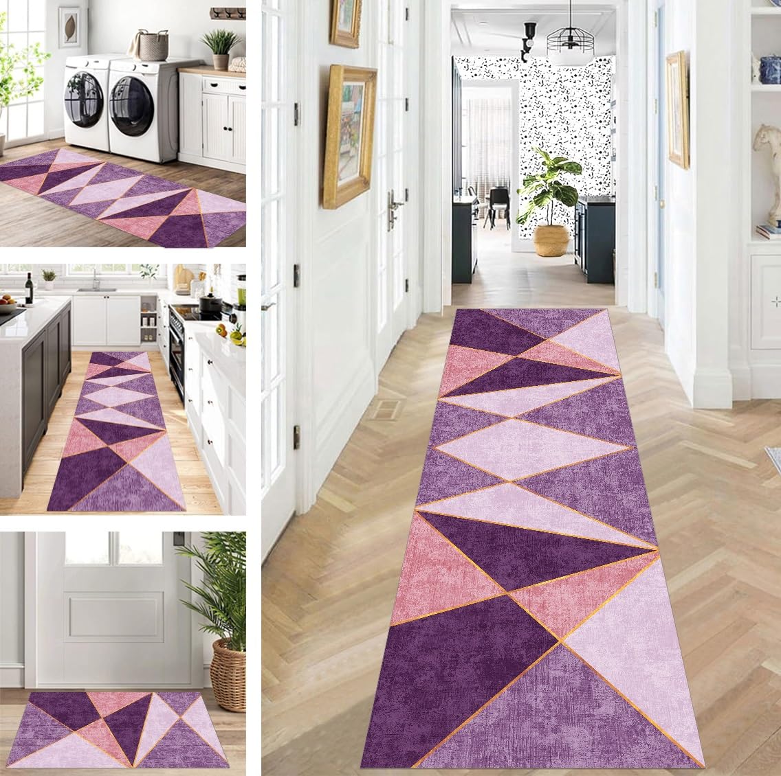Chemin de couloir, cuisine, lavable, antidérapant, 55 x 150 cm, rose, violet, tapis de cuisine, couloir, salon, chambre à coucher, vendu au mètre, personnalisable
