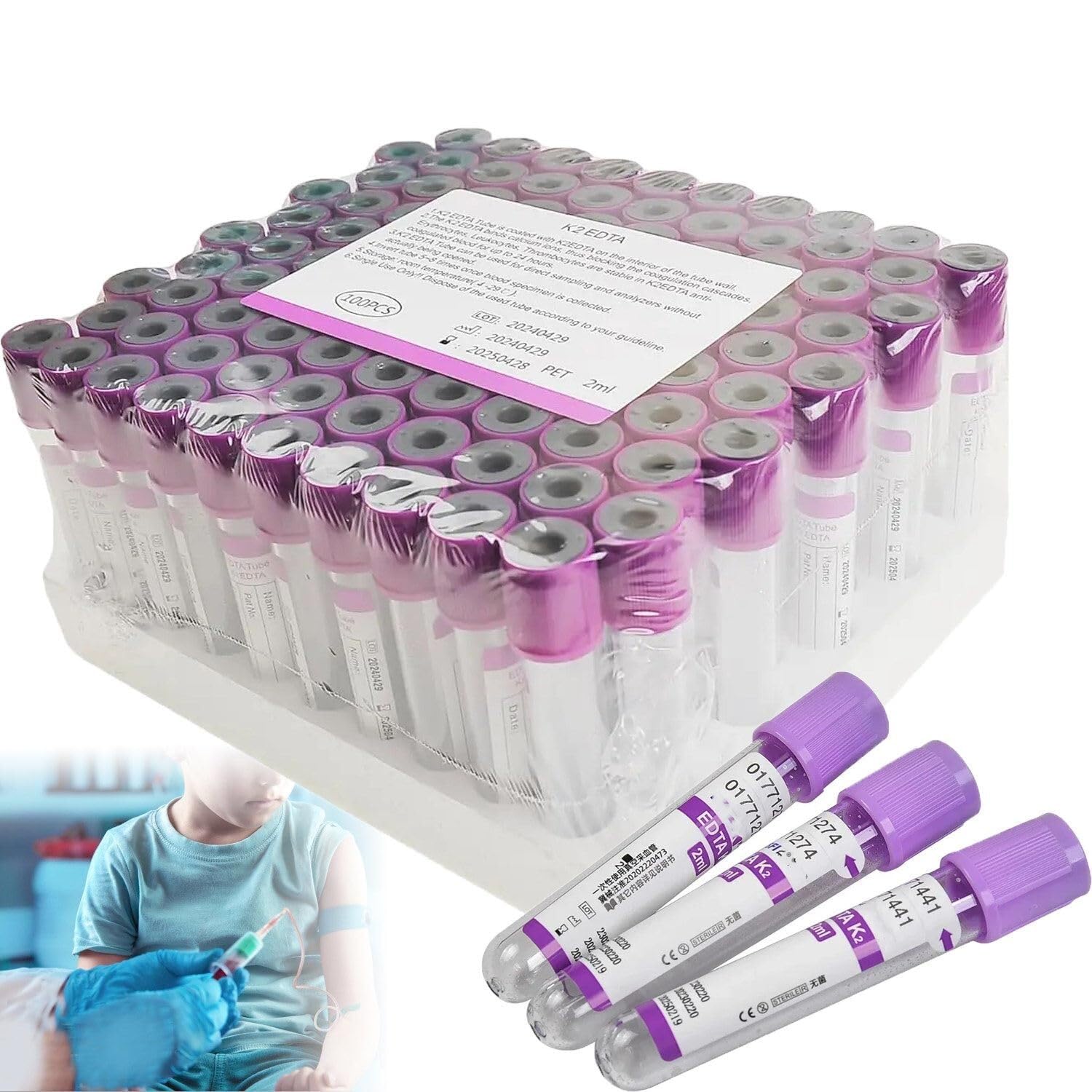 100 provette for prelievo di sangue sottovuoto (2 ml/3 ml/5 ml/10 ml), provette in plastica for animali domestici, for campionamento in laboratorio, separazione del siero, preparazione PRP(10ML)