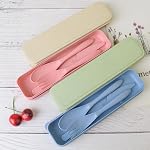4 Pack Travel Cutlery Set with Case, Reusable Spoon Knife Fork Utensil Set | Portable Tableware for Kids Adult Travel Picnic Camping or Birthday, Anniversary Use