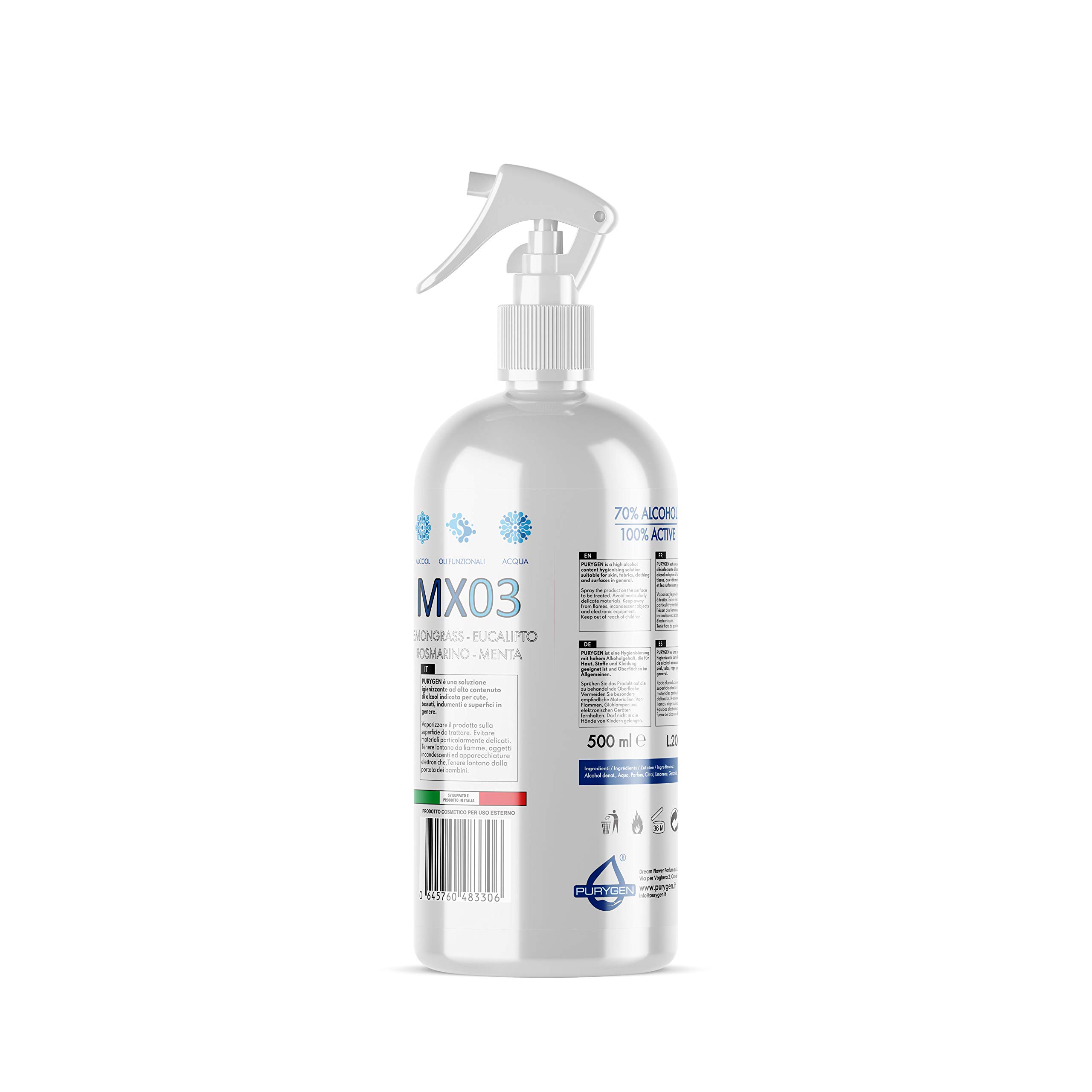igienizzante spray polivalente mani e superfici - MX03 Lemongrass, Eucalipto, Rosmarino, Menta - 500 ml spray