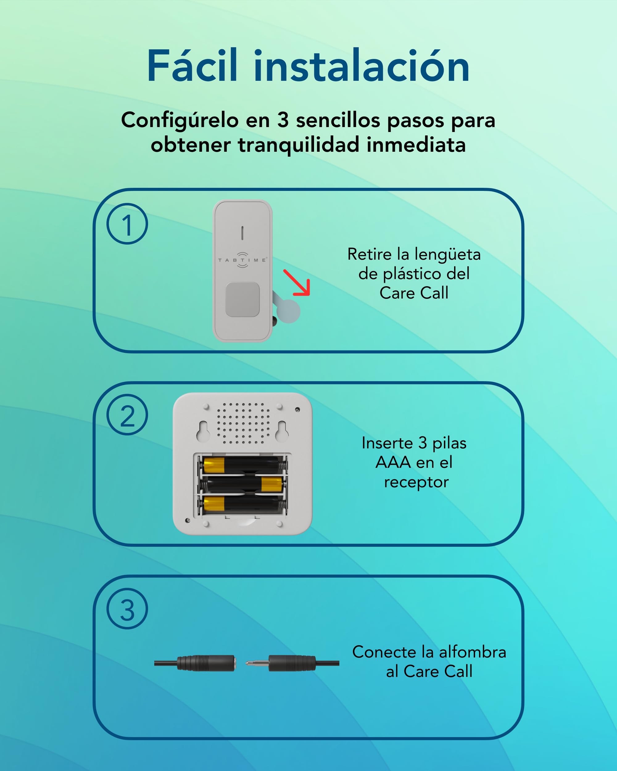 TabTime Alfombrilla de presión de alarma y llamada de cuidado, alfombrilla con sensor de suelo, sensor de presión, alarma de cama para ancianos, sistema Simply Safe